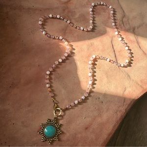 Handmade hand knotted gemstone mother of pearl necklace with star stone center
